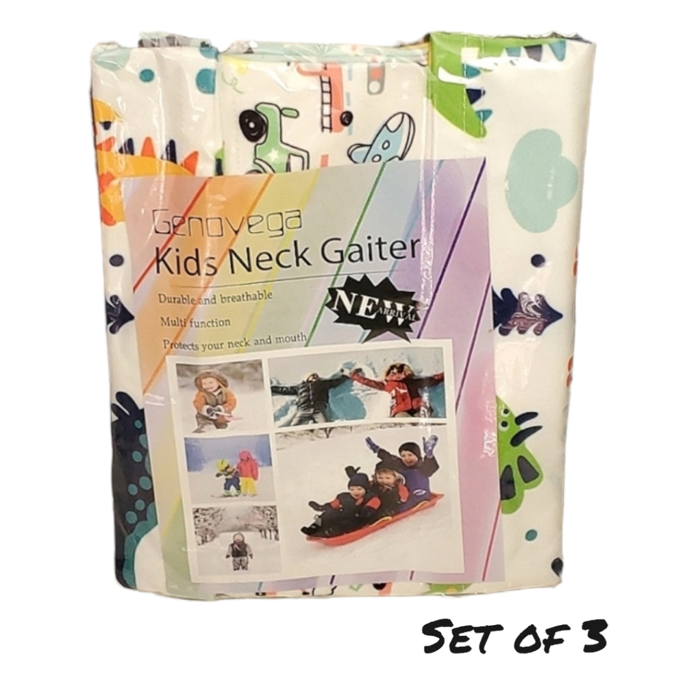 Genovega Kids Neck Gaiter - Pack of 3 (Dinosaurs/Cars)